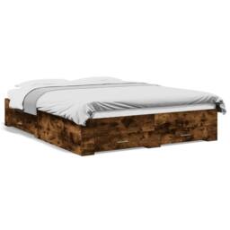 Berkfield Home Modern Bed Frame with Drawers without Mattress Smoked Oak 140x200 cm in Brown - thumbnail 3