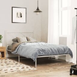 Berkfield Home Metal Bed Frame without Mattress with Headboard White 100x190cm - Size: 100x190 cm - thumbnail 1