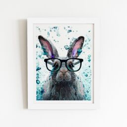 "Warren Reed - Designer Rabbit With Glasses Splashart Framed Art Print in White - Size: W8"" x H10""" - thumbnail 2