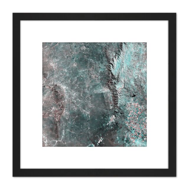Artery8 Green Pink Rocks Abstract 8X8 Inch Square Wooden Framed Wall Art Print Picture with Mount in Black - image 1