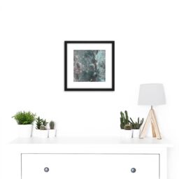 Artery8 Green Pink Rocks Abstract 8X8 Inch Square Wooden Framed Wall Art Print Picture with Mount in Black - thumbnail 2