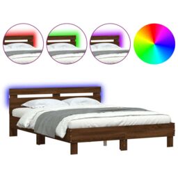 Berkfield Home Bed Frame with LED without Mattress Brown Oak 140x190 cm - thumbnail 2