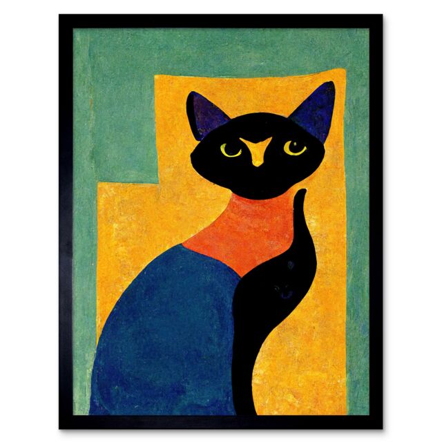 "Artery8 Wall Art Print Modern Abstract Minimalist Cat Art Framed in Black - Size: W12"" x H16""" - image 1