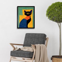 "Artery8 Wall Art Print Modern Abstract Minimalist Cat Art Framed in Black - Size: W12"" x H16""" - thumbnail 2