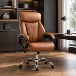 STILVORA Office Chair with Faux Leather, Adjustable Height & Tilt in Brown