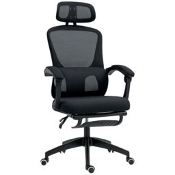 HOMCOM Mesh Ergonomic Office Chair with Lumbar Support, Headrest in Black - thumbnail 2