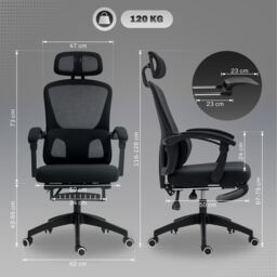 HOMCOM Mesh Ergonomic Office Chair with Lumbar Support, Headrest in Black - thumbnail 3