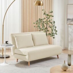 FurnitureboxUK Furniturebox Bobby Off-White Boucle Double Folding Sofa Bed - Fold-Out Double Sofa Bed - Comfy Sleeper Sofa Bed - thumbnail 1