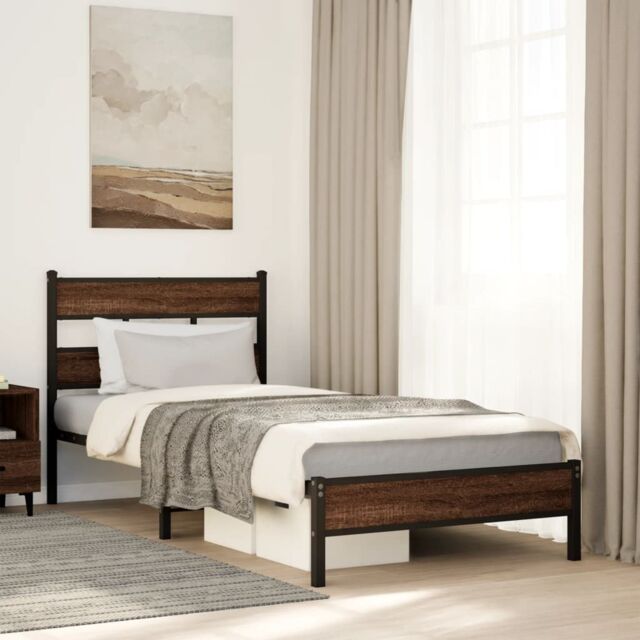 Berkfield Home Bed Frame without Mattress Brown Oak 90x200 cm Engineered Wood - image 1