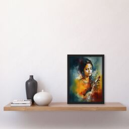 Artery8 Wall Art Print Woman Playing Classical Indian Folk Music Watercolour Painting Ragini Musician Portrait Art Framed - Size: A4 - thumbnail 4