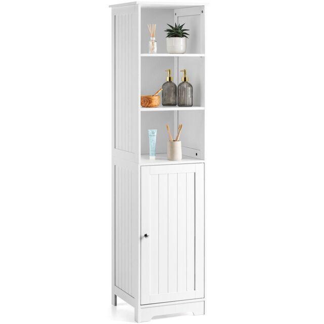 Christow Bathroom Shelf Cabinet White Freestanding Tallboy Storage Shelving Unit - image 1