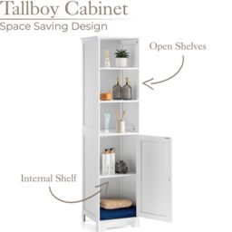Christow Bathroom Shelf Cabinet White Freestanding Tallboy Storage Shelving Unit - thumbnail 2