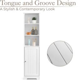 Christow Bathroom Shelf Cabinet White Freestanding Tallboy Storage Shelving Unit - thumbnail 4