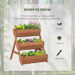 OUTSUNNY 3 Tier Raised Garden Bed Wooden Elevated Planter Box Kit in Brown - thumbnail 4