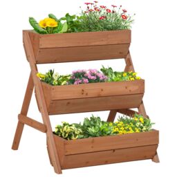OUTSUNNY 3 Tier Raised Garden Bed Wooden Elevated Planter Box Kit in Brown - thumbnail 2