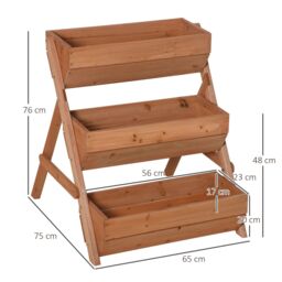 OUTSUNNY 3 Tier Raised Garden Bed Wooden Elevated Planter Box Kit in Brown - thumbnail 3