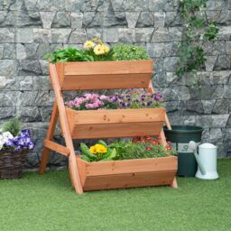 OUTSUNNY 3 Tier Raised Garden Bed Wooden Elevated Planter Box Kit in Brown - thumbnail 1