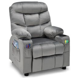 Costway Recliner Chair Velvet Fabric Adjustable Sofa Chair Gaming Lounge Chair in Grey - thumbnail 1