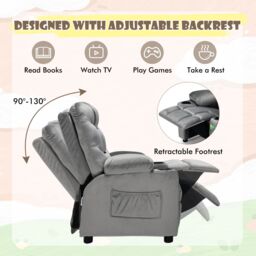 Costway Recliner Chair Velvet Fabric Adjustable Sofa Chair Gaming Lounge Chair in Grey - thumbnail 5