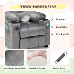 Costway Recliner Chair Velvet Fabric Adjustable Sofa Chair Gaming Lounge Chair in Grey - thumbnail 6