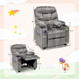 Costway Recliner Chair Velvet Fabric Adjustable Sofa Chair Gaming Lounge Chair in Grey - thumbnail 2
