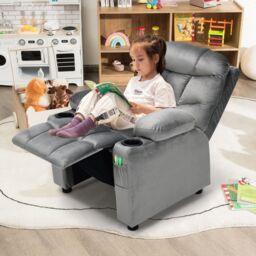 Costway Recliner Chair Velvet Fabric Adjustable Sofa Chair Gaming Lounge Chair in Grey - thumbnail 3