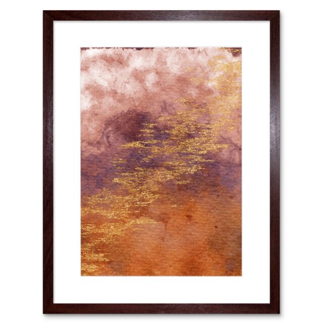 "Artery8 Wall Art Print Abstract Orange Purple Gold Watercolour Art Framed 9x7 inch in Brown - Size: W7"" x H9""" - image 1