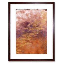 "Artery8 Wall Art Print Abstract Orange Purple Gold Watercolour Art Framed 9x7 inch in Brown - Size: W7"" x H9""" - thumbnail 1