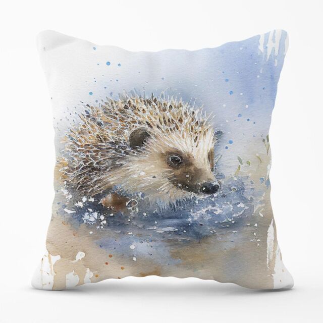 Warren Reed - Designer Hedgehog Watercolour Outdoor Cushion in Brown - Size: 60 cm x 60 cm - image 1