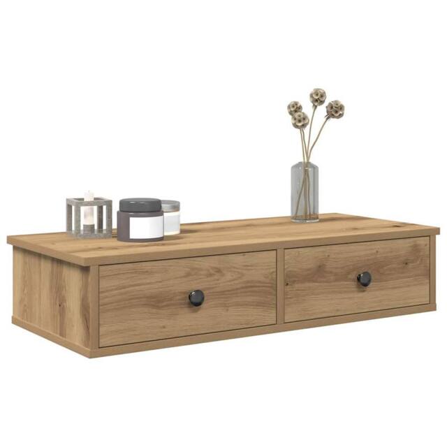 Berkfield Home Wall Shelf with Drawers Artisian Oak 80x31x17 cm Engineered Wood in Brown - Size: 80 x 31 x 17 cm - image 1
