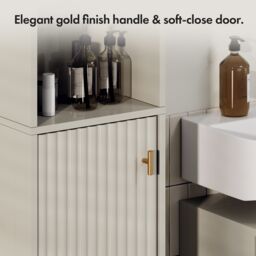 VonHaus Victoria Freestanding Slim Tall Bathroom Storage Cabinet in Stone - thumbnail 5