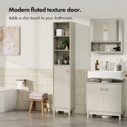 VonHaus Victoria Freestanding Slim Tall Bathroom Storage Cabinet in Stone - thumbnail 3