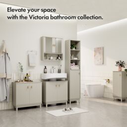VonHaus Victoria Freestanding Slim Tall Bathroom Storage Cabinet in Stone - thumbnail 6