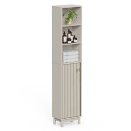 VonHaus Victoria Freestanding Slim Tall Bathroom Storage Cabinet in Stone - thumbnail 2