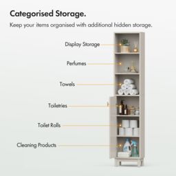 VonHaus Victoria Freestanding Slim Tall Bathroom Storage Cabinet in Stone - thumbnail 9