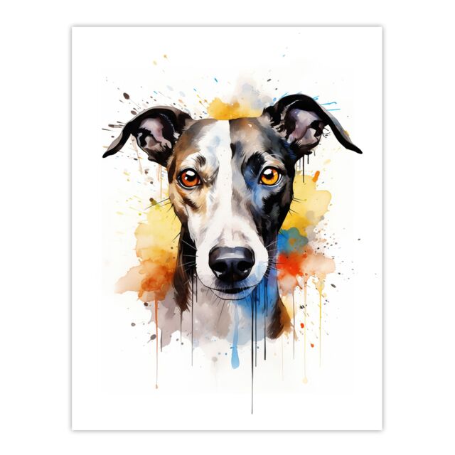 "Artery8 Wall Art Print Greyhound Lovers Gift Watercolour Pet Portrait Painting Artwork Poster - Size: W18"" x H24""" - image 1