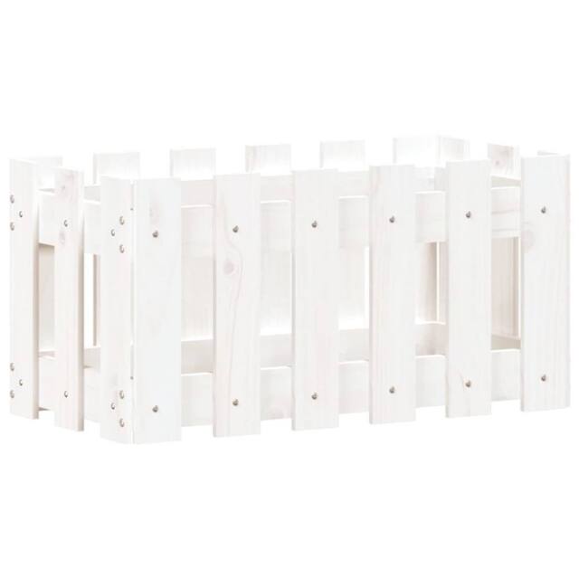 Berkfield Home Garden Planter with Fence Design White 60x30x30 cm Solid Wood Pine - Size: 60 x 30 x 30 cm - image 1