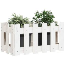 Berkfield Home Garden Planter with Fence Design White 60x30x30 cm Solid Wood Pine - Size: 60 x 30 x 30 cm - thumbnail 3