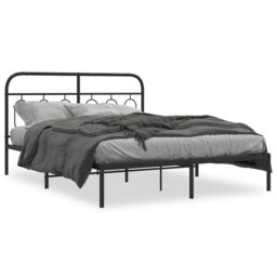 Berkfield Home Metal Bed Frame without Mattress with Headboard Black 140x200cm - Size: 140x200 cm - thumbnail 2