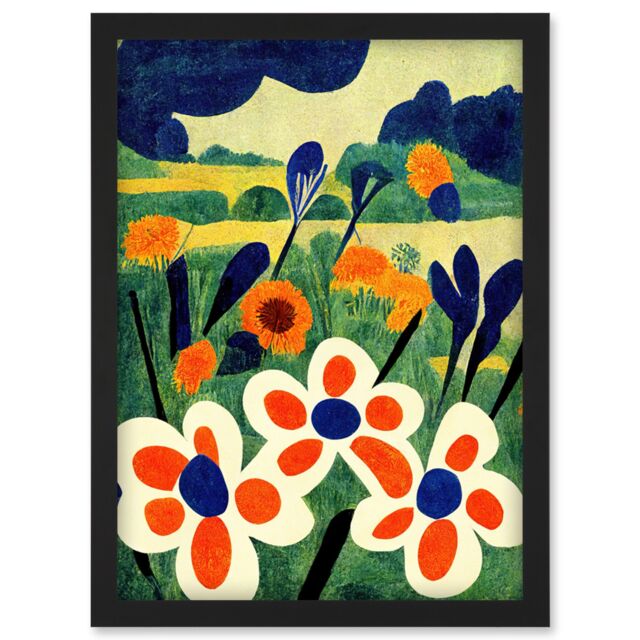 Artery8 Henri Matisse Style Meadow Flowers Iris Artwork Framed Wall Art Print A4 in Black - image 1