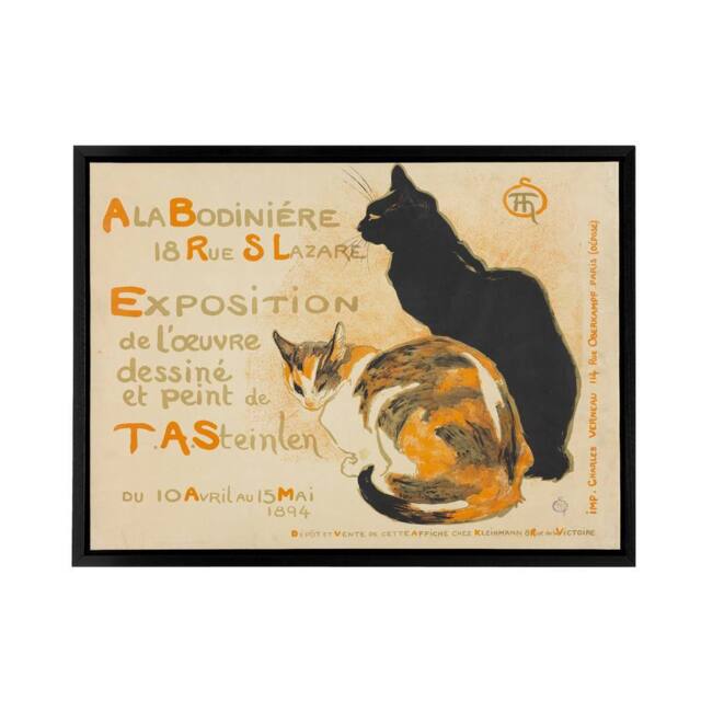 "Artery8 Steinlen Exhibition Advert With Cats Framed Canvas Wall Art Print in Beige - Size: W12"" x H16""" - image 1