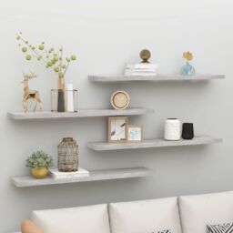 Berkfield Home Floating Wall Shelves 4 pcs Concrete Grey 120x23.5x3.8 cm MDF - thumbnail 1