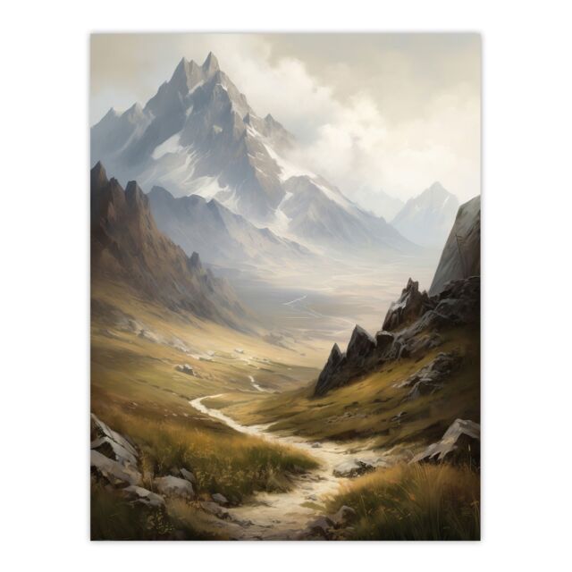 "Artery8 The Alps Path Switzerland Mountains A Panoramic Landscape Painting Extra Large XL Wall Art Poster Print - Size: W24"" x H32""" - image 1