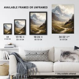 "Artery8 The Alps Path Switzerland Mountains A Panoramic Landscape Painting Extra Large XL Wall Art Poster Print - Size: W24"" x H32""" - thumbnail 3