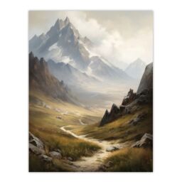 "Artery8 The Alps Path Switzerland Mountains A Panoramic Landscape Painting Extra Large XL Wall Art Poster Print - Size: W24"" x H32""" - thumbnail 1