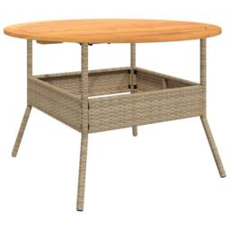 Berkfield Home Garden Table with Acacia Wood Top Beige √ò110x71 cm Poly Rattan - Size: 110x71 cm - thumbnail 7