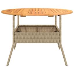 Berkfield Home Garden Table with Acacia Wood Top Beige √ò110x71 cm Poly Rattan - Size: 110x71 cm - thumbnail 6