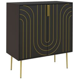 HOMCOM Kitchen Sideboard with 2 Doors Adjustable Shelf & Metal Legs Black - thumbnail 2