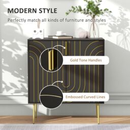 HOMCOM Kitchen Sideboard with 2 Doors Adjustable Shelf & Metal Legs Black - thumbnail 4