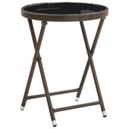 Berkfield Home Tea Table Brown 60 cm Poly Rattan & Tempered Glass - thumbnail 2